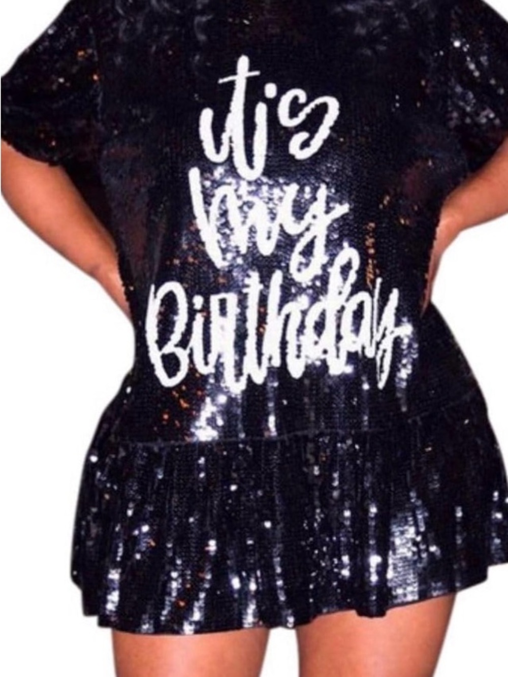 Black Sequin "It's My Birthday" Party Dress. Size: Medium